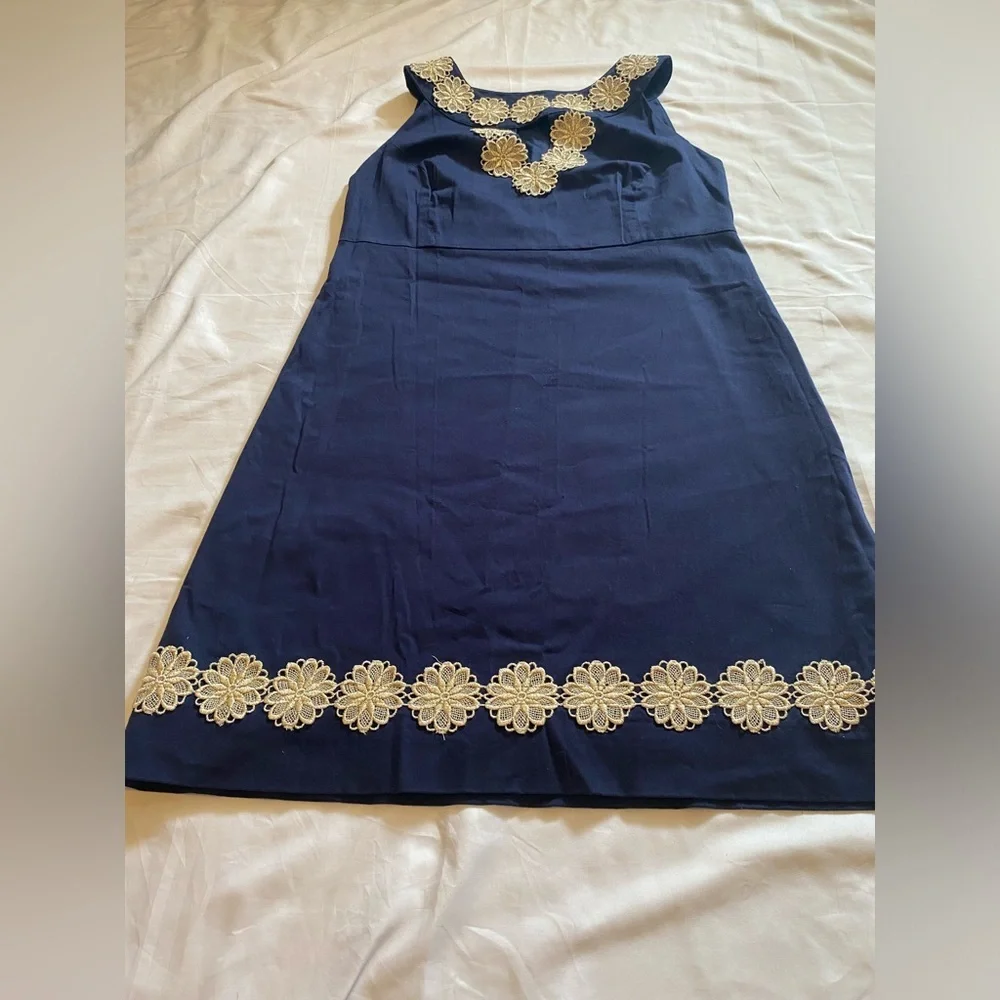 Lilly Pulitzer Navy Gold Women Dress - Size 8 - Sleeveless- Excellent condition - Picture 3 of 12